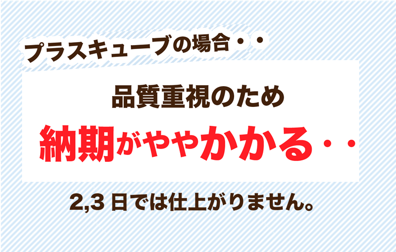 プラスキューブは納期がややかかる